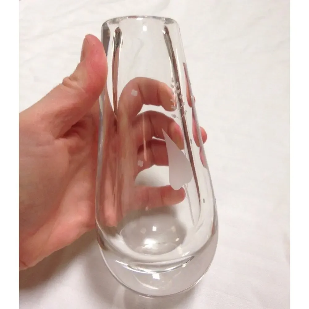 Vintage ORREFORS Sven Palmqvist SWEDEN Signed Etched Heavy Lead Crystal Bud Vase